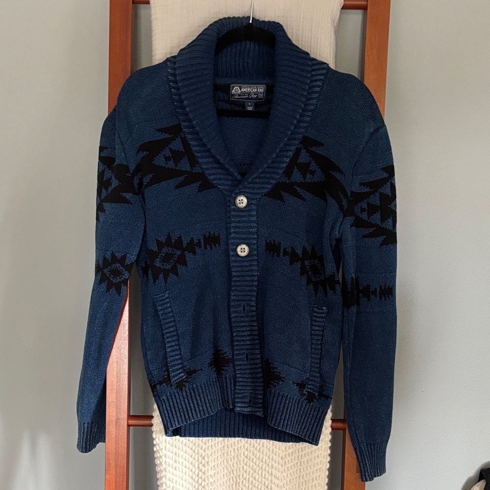 American Rag Blue and Black Patterned Cardigan